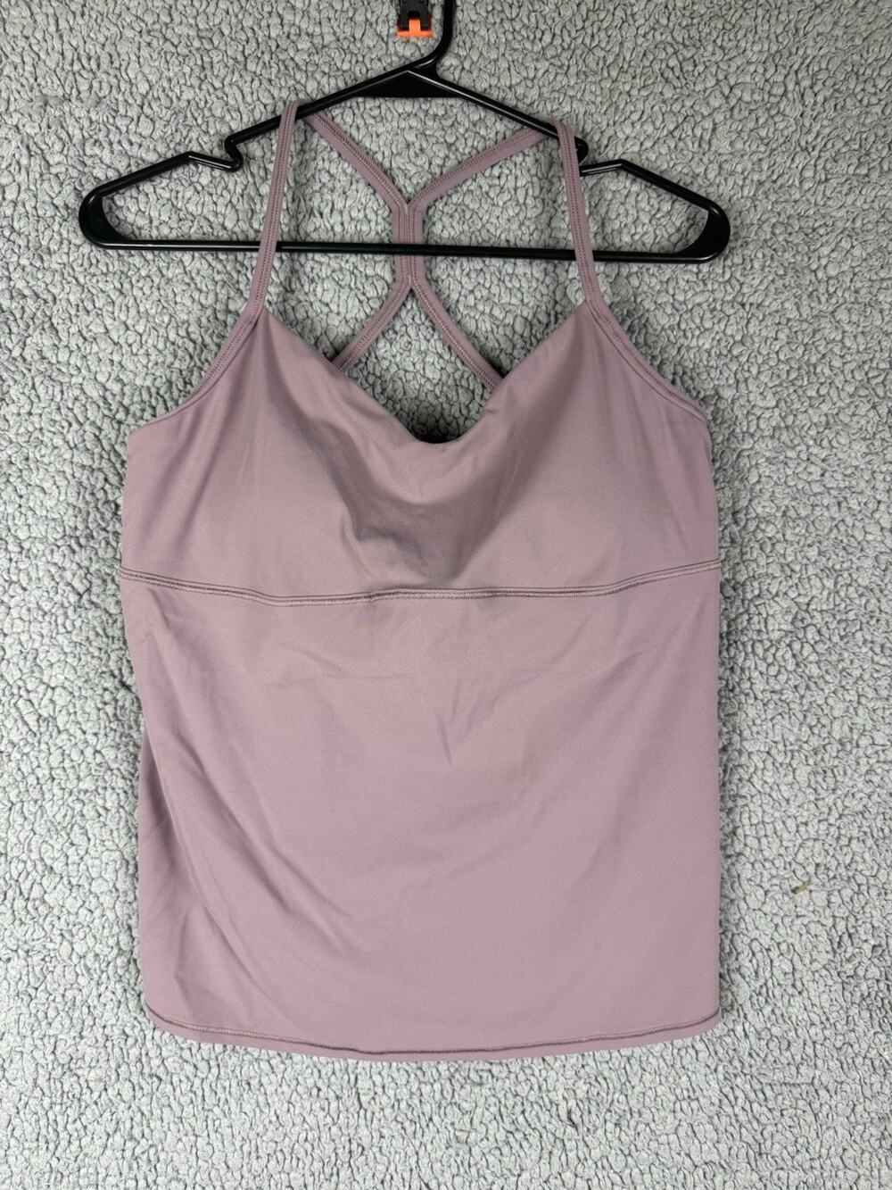 Athleta Vinyasa Support Tank Top Size L Flora Mauve Strappy Y Back Shelf Bra